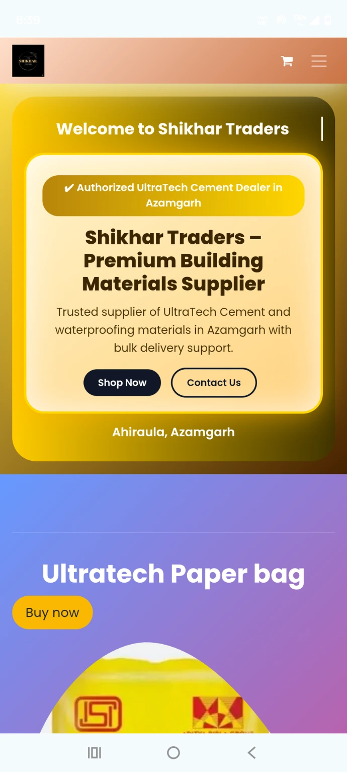 Shikhar Traders Ahiraula bypass Azamgarh Website Home Page preview. Shop UltraTech Products at best price.